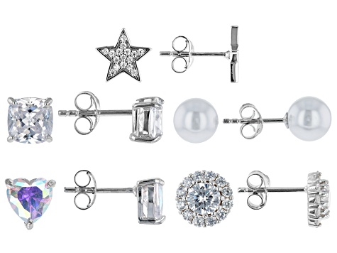 White Cubic Zirconia Rhodium Over Sterling Silver Set of 5 Earrings 6.00ctw - OPC1366 - Vimarsana News