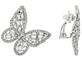 White Cubic Zirconia Silver Tone Butterfly Clip-On Earrings 6.00ctw