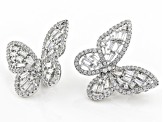 White Cubic Zirconia Silver Tone Butterfly Clip-On Earrings 6.00ctw