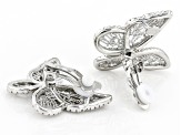 White Cubic Zirconia Silver Tone Butterfly Clip-On Earrings 6.00ctw