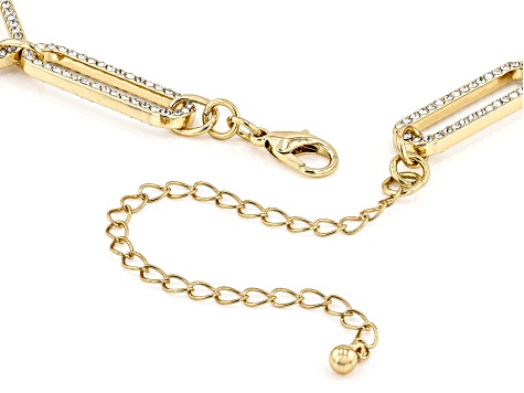 White Crystal Gold Tone Paperclip Necklace - OPC1348