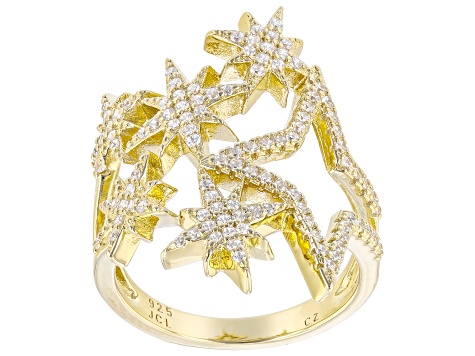 White Cubic Zirconia 14k Yellow Gold Over Sterling Silver Star Ring .45ctw