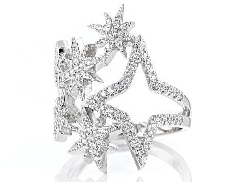 White Cubic Zirconia Rhodium Over Sterling Silver Star Ring .45ctw