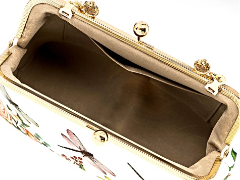 Gold Tone Dragonfly Fabric Printed Clutch
