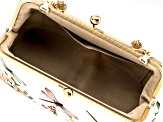 Gold Tone Dragonfly Fabric Printed Clutch