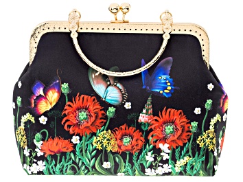 Picture of Gold Tone Butterfly and Floral Fabric Printed Clutch
