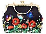 Gold Tone Butterfly and Floral Fabric Printed Clutch
