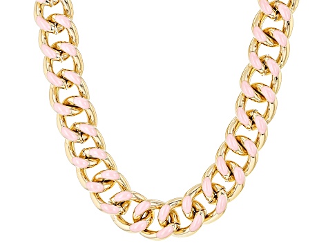 Pink Enamel Gold Tone Necklace
