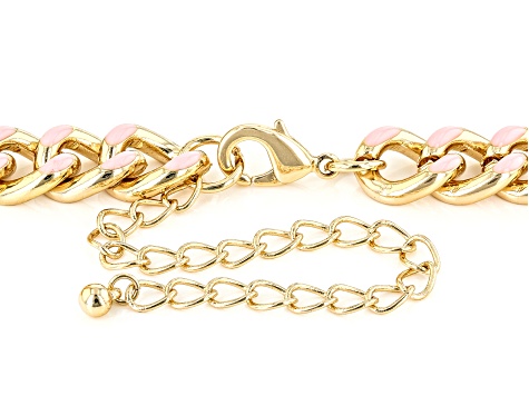 Pink Enamel Gold Tone Necklace