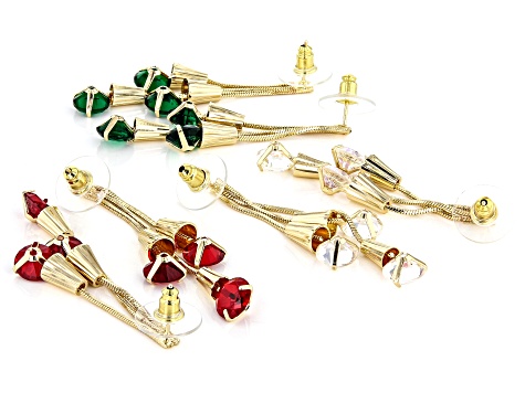 Multi-Color Crystal Gold Tone Set of 3 Earrings