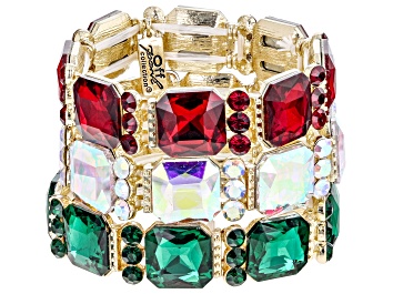 Picture of Multi-Color Crystal Gold Tone Set of 3 Stretch Bracelets