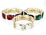 Multi-Color Crystal Gold Tone Set of 3 Stretch Bracelets