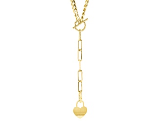 Gold Tone Curb Necklace With Heart Drop