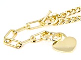 Gold Tone Curb Necklace With Heart Drop