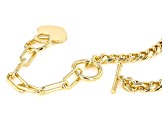 Gold Tone Curb Necklace With Heart Drop