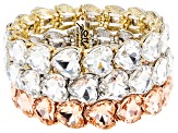 White & Pink Crystal Tri-Tone Set of 3 Stretch Bracelets