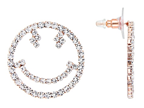White Crystal Tri-Tone Set of 3 Smiley Face Earrings