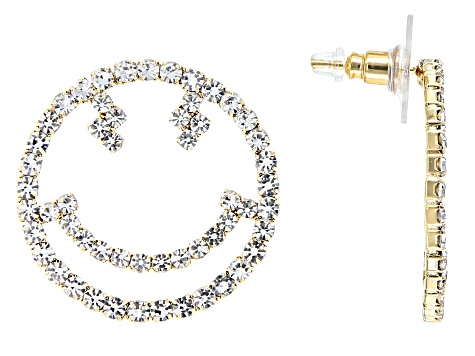 White Crystal Tri-Tone Set of 3 Smiley Face Earrings