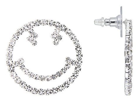 White Crystal Tri-Tone Set of 3 Smiley Face Earrings
