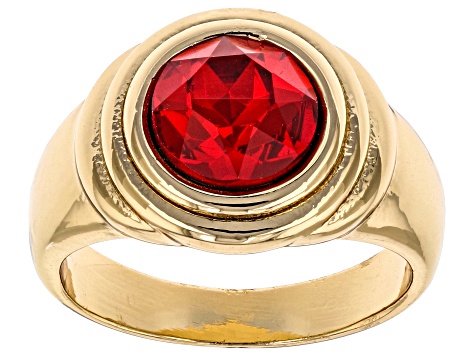 Red Crystal Gold Tone Solitaire Ring - OPC1400 | JTV.com