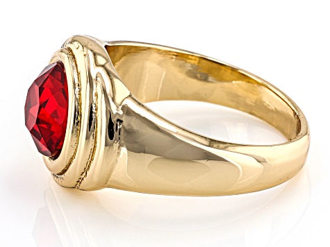 Red Crystal Gold Tone Solitaire Ring
