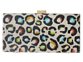 Multi-Color Crystal Gold Tone Animal Print Clutch