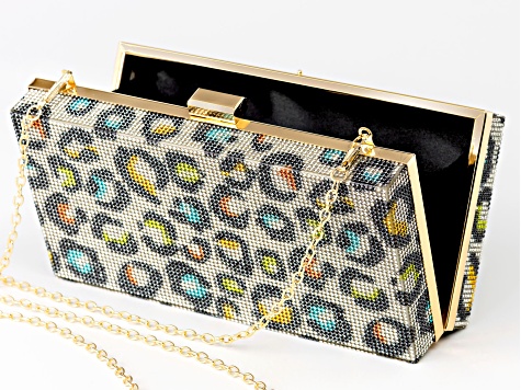 Multi-Color Crystal Gold Tone Animal Print Clutch - OPC1405