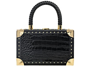 Gold Tone Imitation Black Leather Clutch