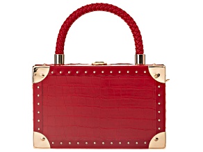 Gold Tone Imitation Red Leather Clutch