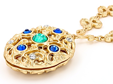 Multi-Color Crystal Gold Tone Locket Necklace