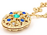 Multi-Color Crystal Gold Tone Locket Necklace