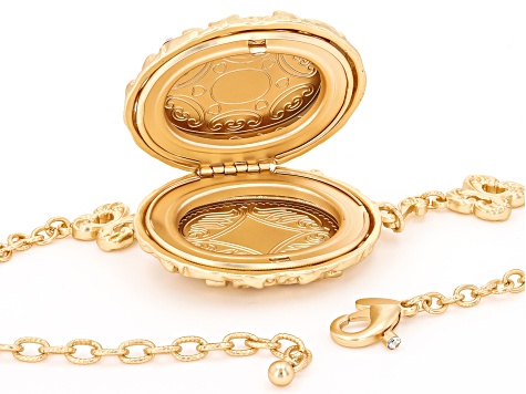 Multi-Color Crystal Gold Tone Locket Necklace