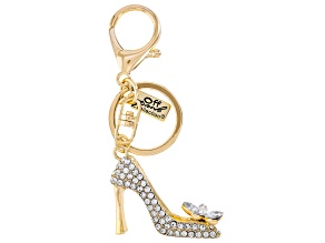 White Crystal Gold Tone High Heel Key Chain