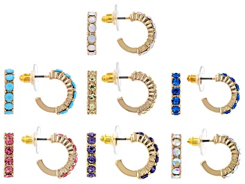 Picture of Multi-Color Crystal Gold Tone Set of 7 Huggie Earrings