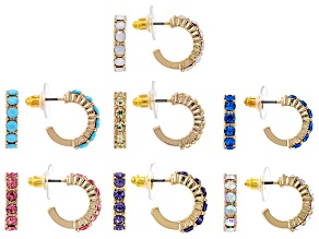 Multi-Color Crystal Gold Tone Set of 7 Huggie Earrings