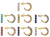 Multi-Color Crystal Gold Tone Set of 7 Huggie Earrings