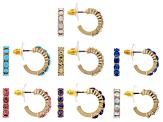 Multi-Color Crystal Gold Tone Set of 7 Huggie Earrings