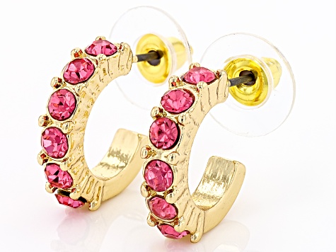 Multi-Color Crystal Gold Tone Set of 7 Huggie Earrings