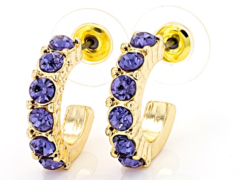 Multi-Color Crystal Gold Tone Set of 7 Huggie Earrings