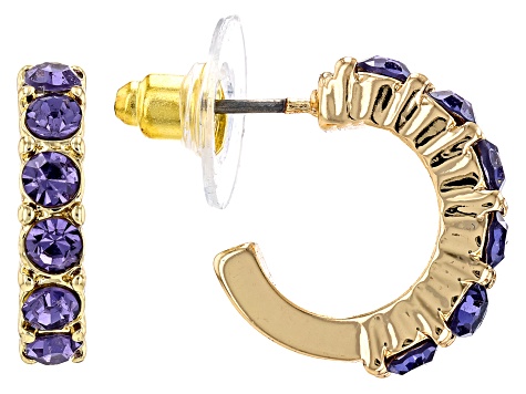 Multi-Color Crystal Gold Tone Set of 7 Huggie Earrings
