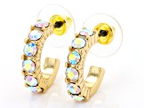 Multi-Color Crystal Gold Tone Set of 7 Huggie Earrings