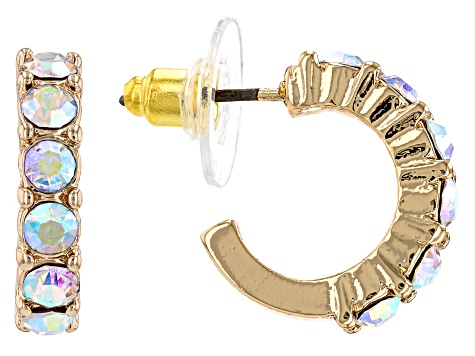 Multi-Color Crystal Gold Tone Set of 7 Huggie Earrings