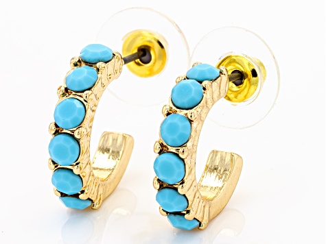 Multi-Color Crystal Gold Tone Set of 7 Huggie Earrings