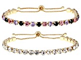 Multi-Color & Pink Crystal Gold Tone Set of 2 Bolo Bracelets