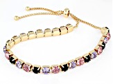 Multi-Color & Pink Crystal Gold Tone Set of 2 Bolo Bracelets