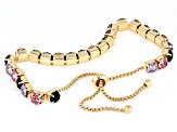 Multi-Color & Pink Crystal Gold Tone Set of 2 Bolo Bracelets