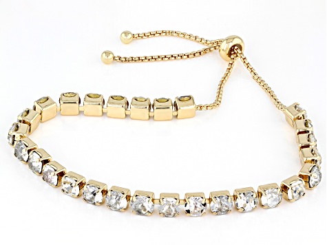 Multi-Color & Pink Crystal Gold Tone Set of 2 Bolo Bracelets