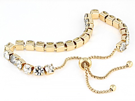 Multi-Color & Pink Crystal Gold Tone Set of 2 Bolo Bracelets