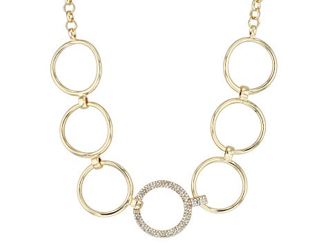 White Crystal Gold Tone Circle Necklace