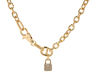 Crystal Gold Tone Pave Lock Necklace